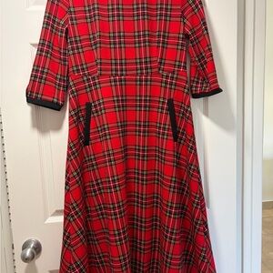 Elegant Red Plaid Women's Dress